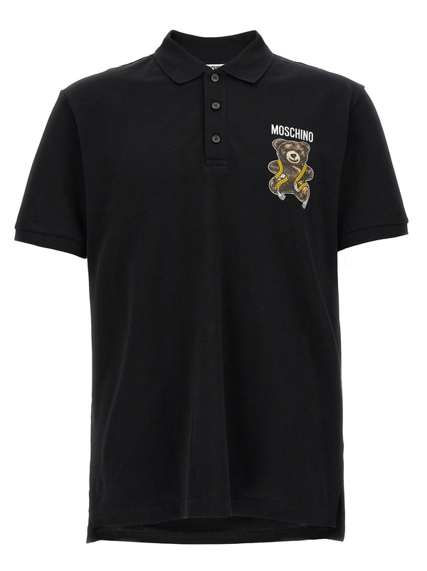 Moschino Teddy Bear Graphic Polo Shirt — Black