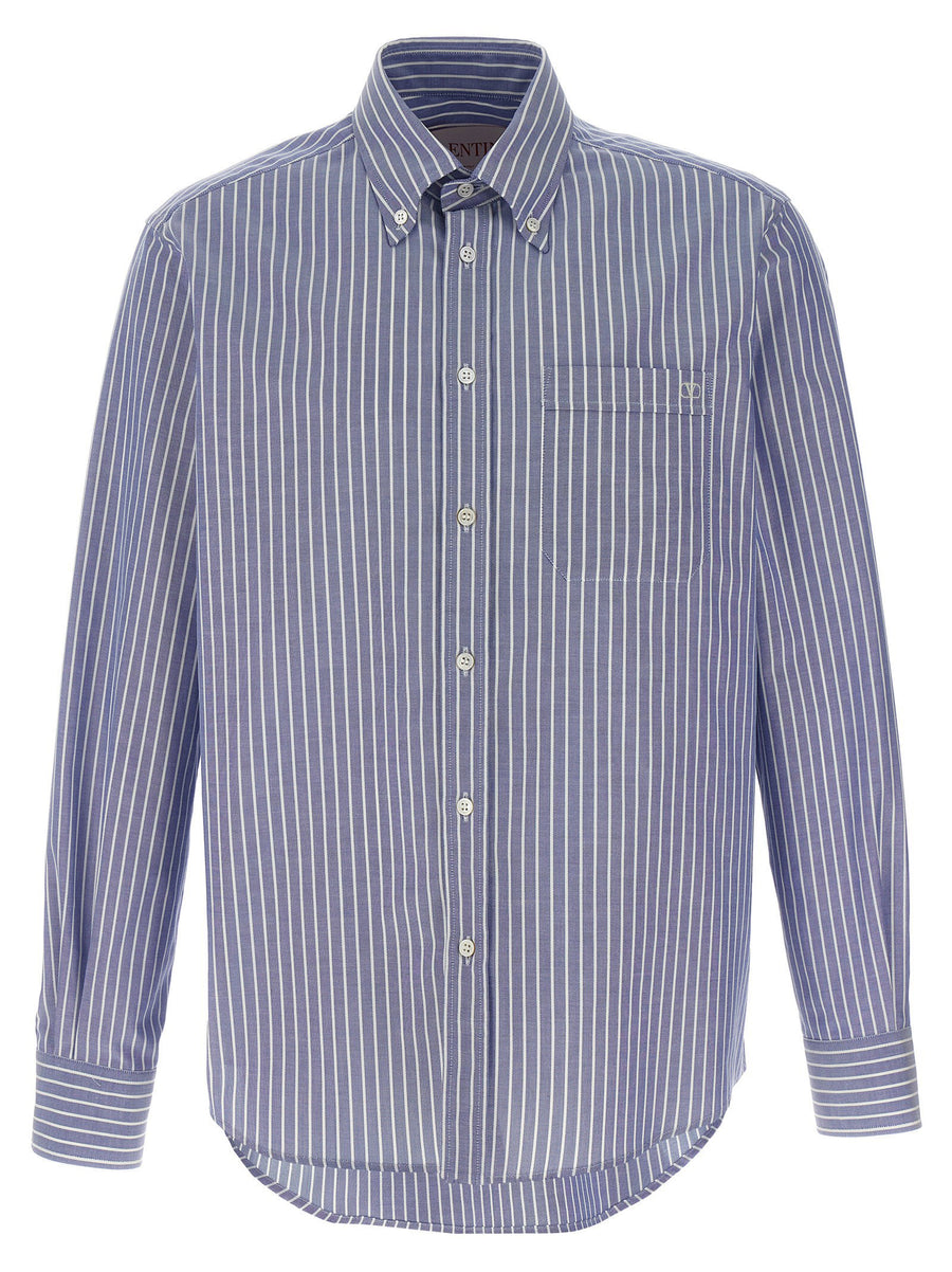Valentino Garavani Striped Oxford Cotton Shirt — Navy