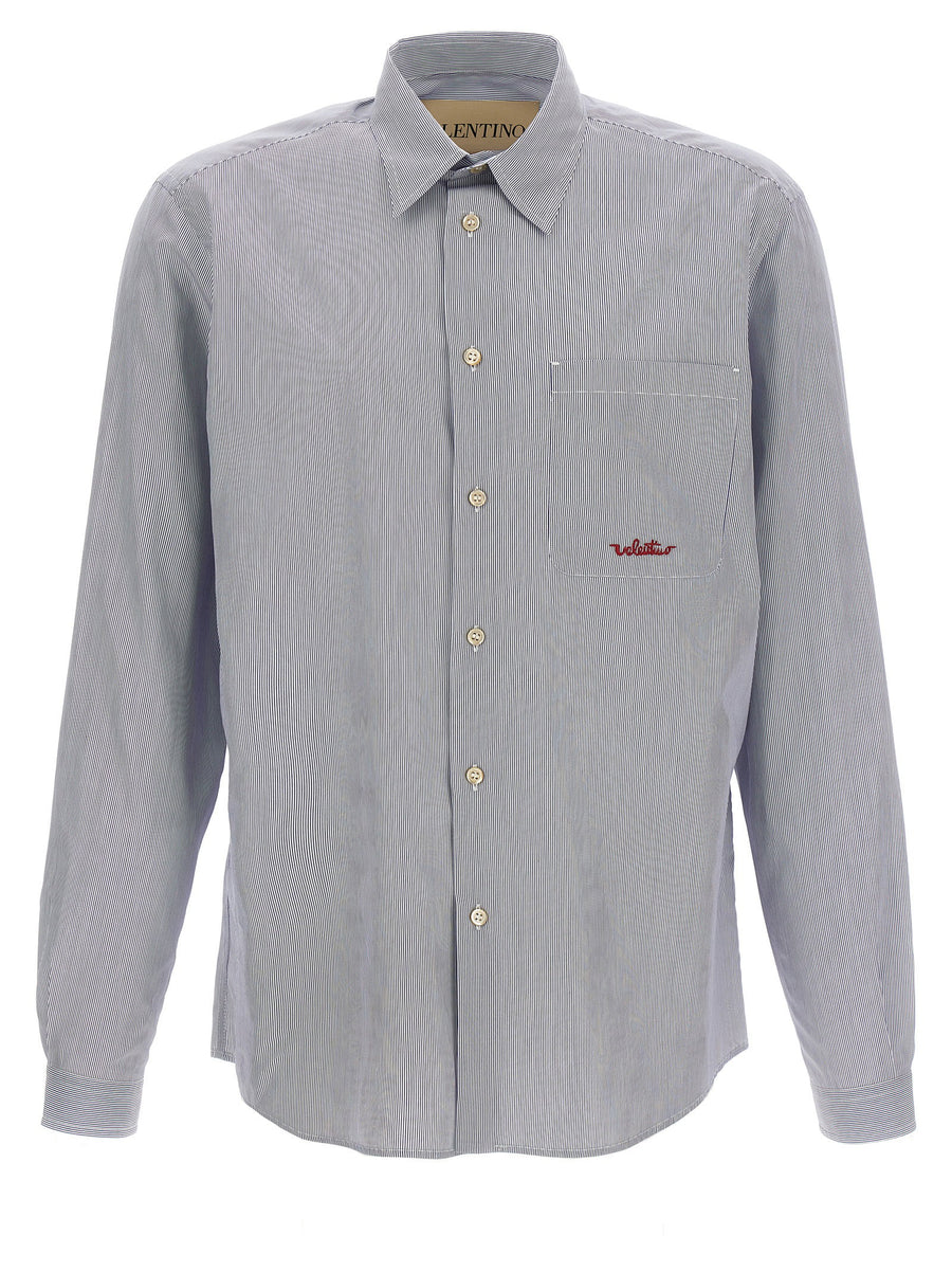 Valentino Garavani Striped Cotton Shirt — Gray