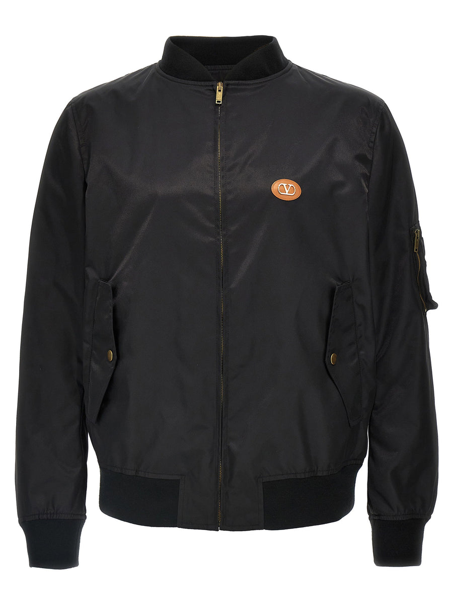 Valentino Garavani Logo Patch Bomber Jacket — Black