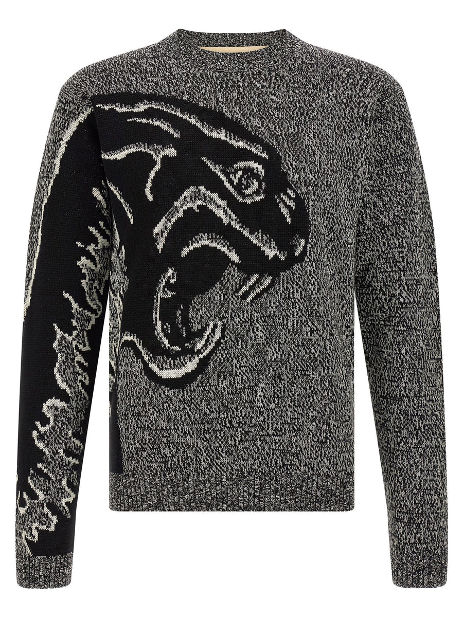 Valentino Garavani Inlaid Panther Intarsia Sweater — grey