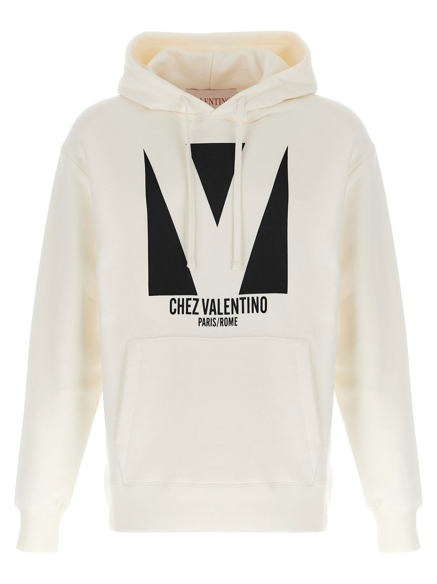 Valentino Garavani Logo-Print Brushed Cotton Hoodie — Cream