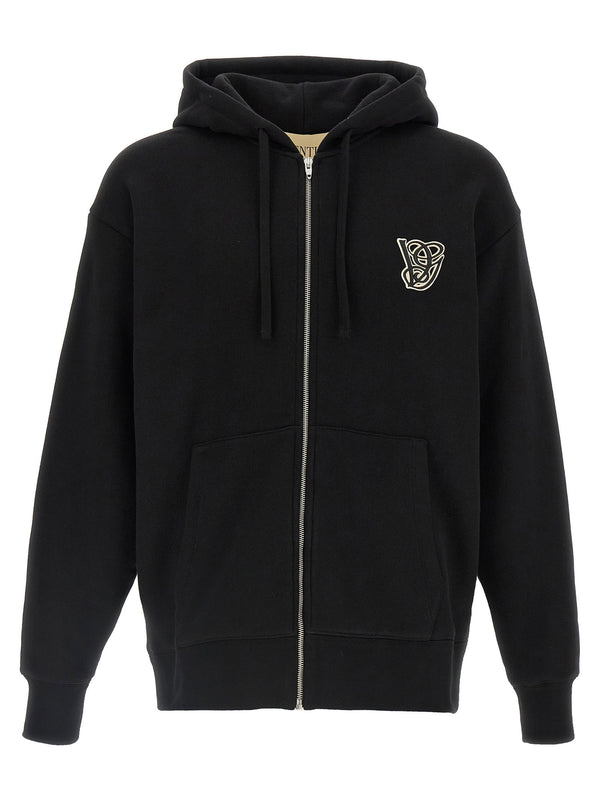 Valentino Garavani Brushed Cotton VG Patch Hoodie — Black