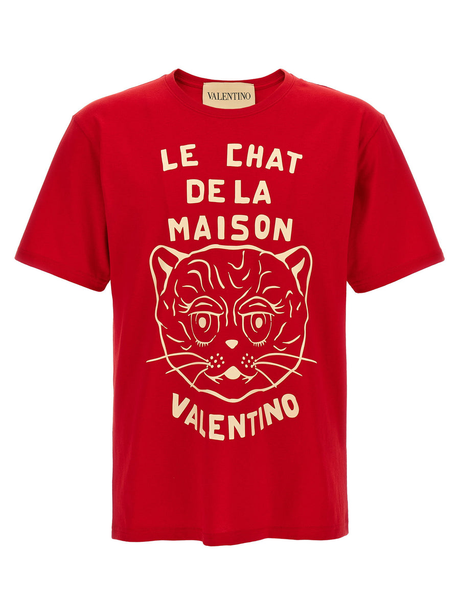 Valentino Garavani Le Chat De La Maison Print T-shirt — Red