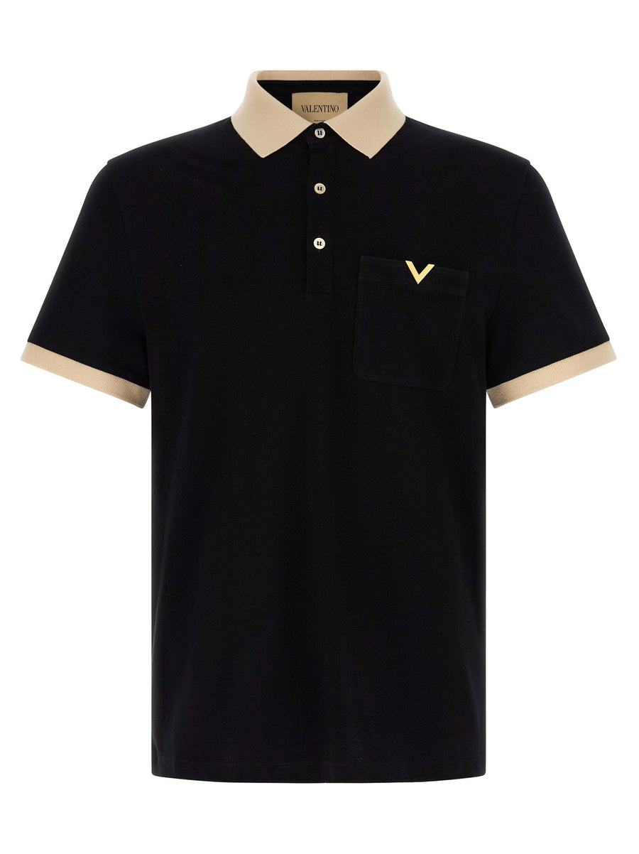 Valentino Garavani Contrast-Trim Cotton Piquet Polo Shirt — Black