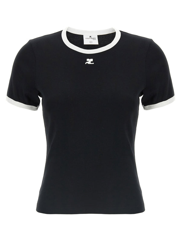 Courreges Logo-Embroidered Contrast T-shirt — Black
