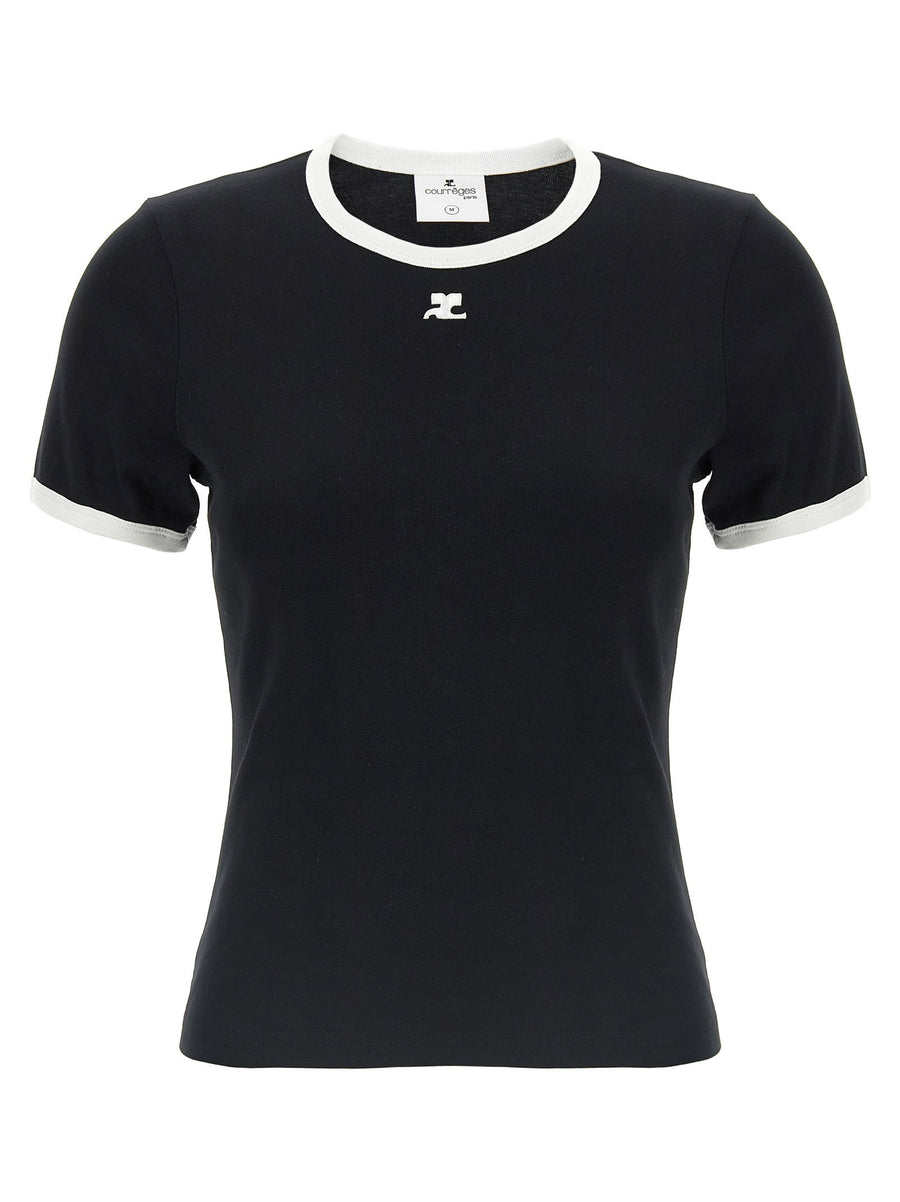 Courreges Logo-Embroidered Contrast T-shirt — Black