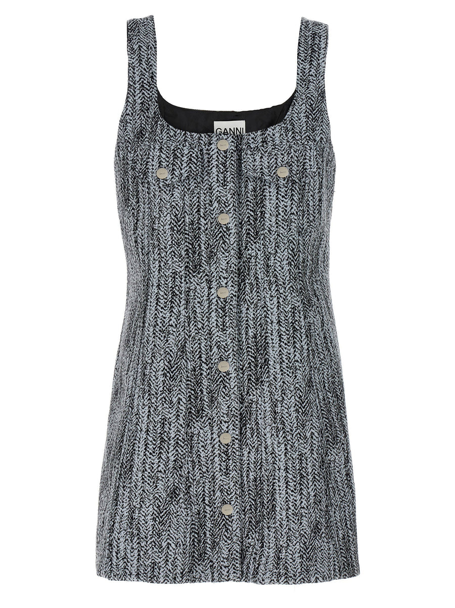 Ganni Cotton Tweed Mini Dress — Gray
