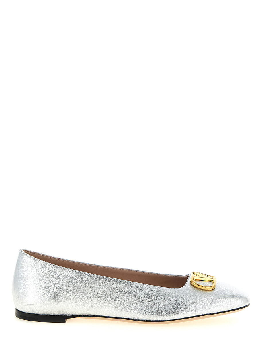 Valentino Garavani Laminated Leather Ballet Flat — Silver