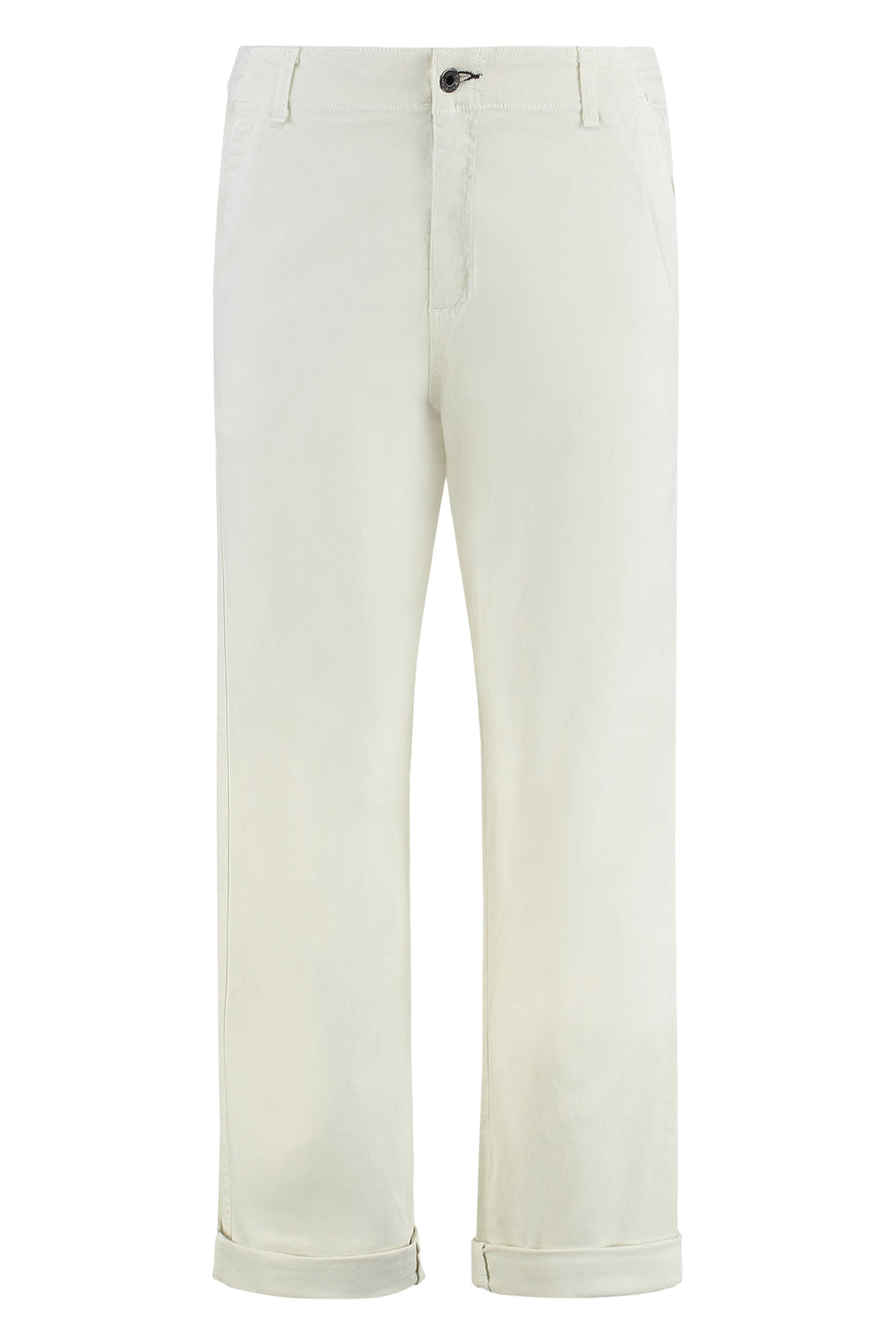 Straight-Leg Trousers Beige Cotton Straight