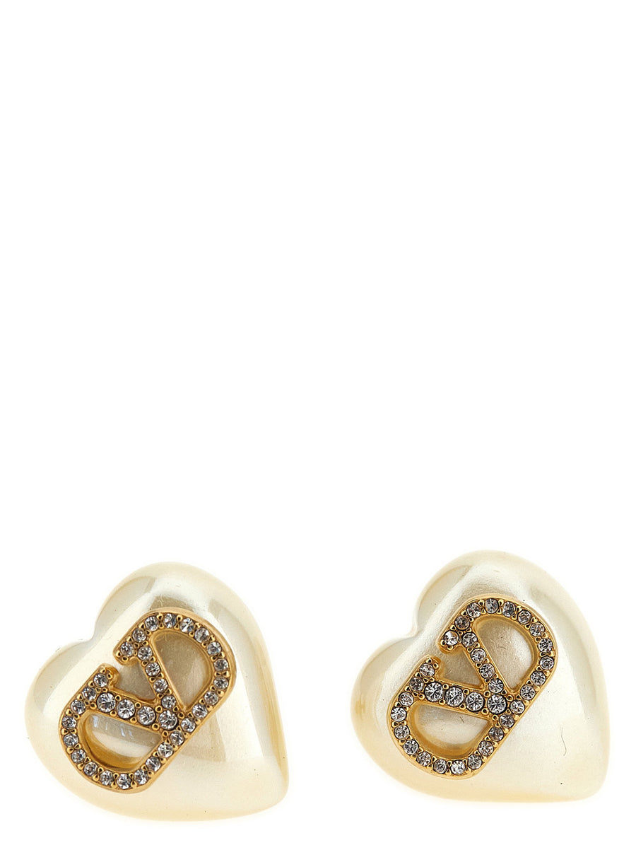 Valentino Garavani VLogo Heart Stud Earrings — cream