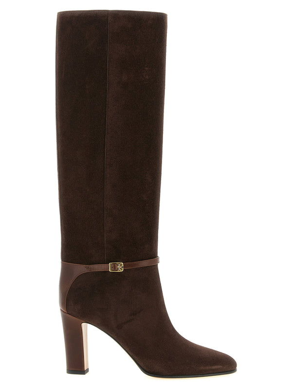 Valentino Garavani Calf crust upper with smooth leather details boot in brown