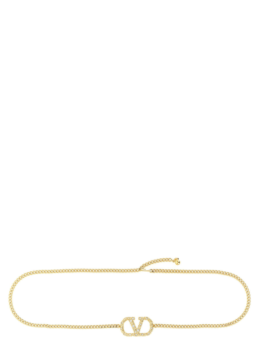 Valentino Garavani Crystal-Embellished Chain Belt — Gold