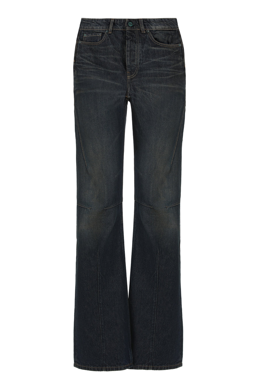 Flared Jeans With Moto Cut Blue Cotton