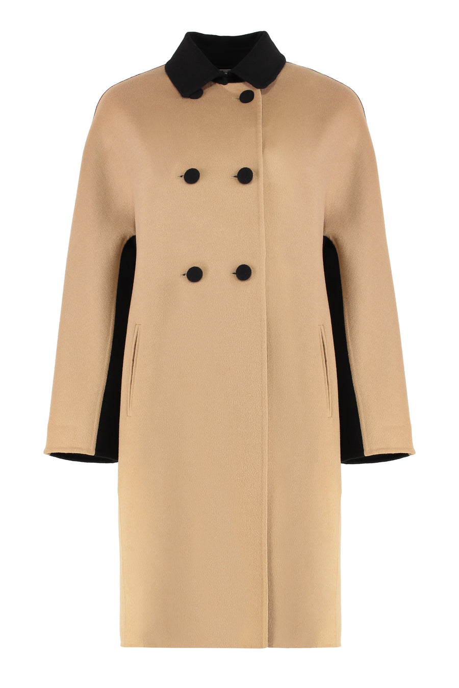 Double-Breasted Wool Coat Beige Virgin Double Breasted & Peacoats