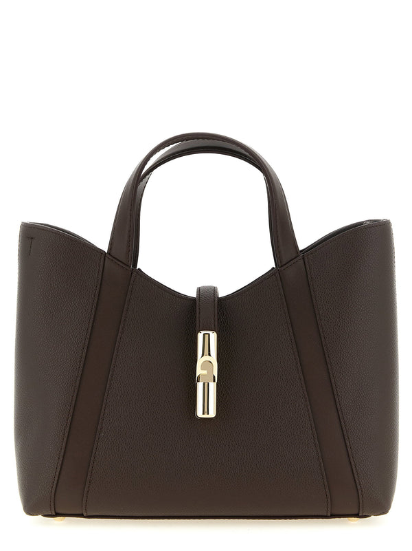 Furla Hammered and smooth calf leather tote bag in dark brown