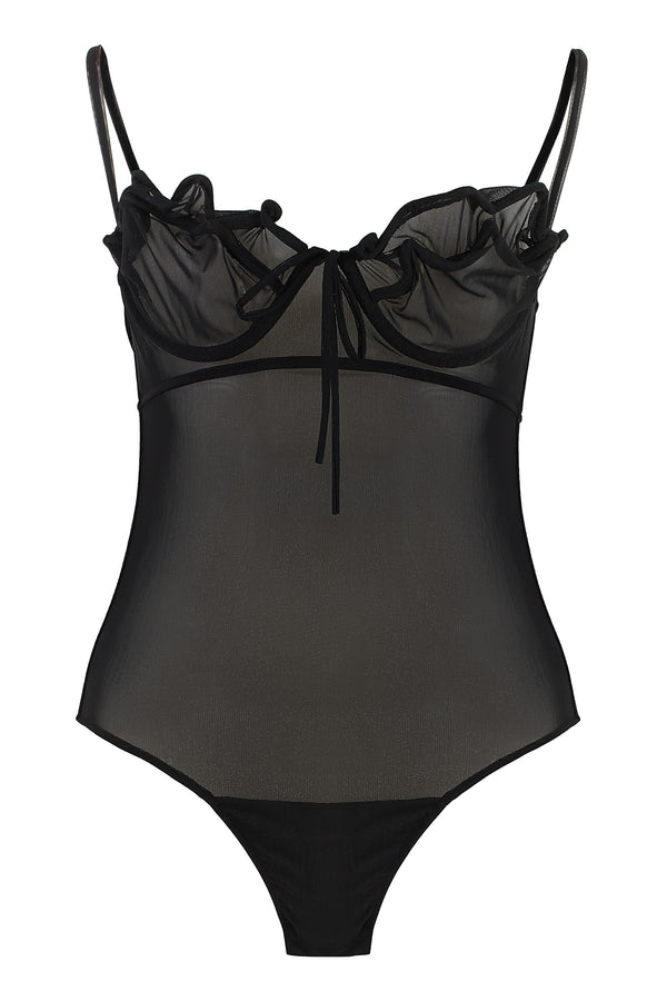 Black Tulle Bodysuit Elastane Tops