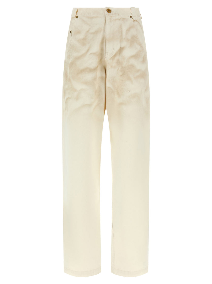 Willy Chavarria Used-Effect Denim Jeans — Cream