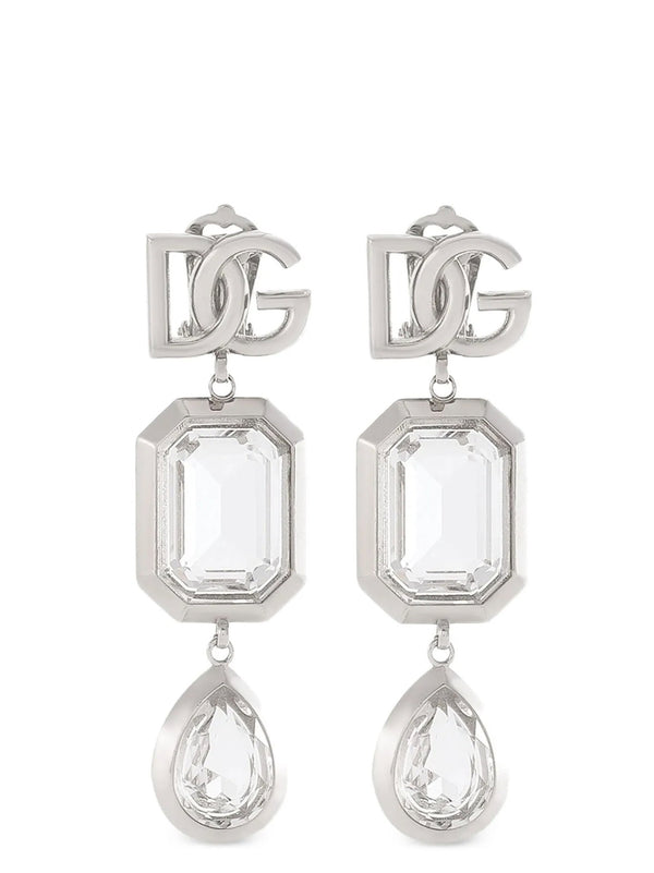 Dolce & Gabbana DG شعار كريستال دروب أقراط — فضي