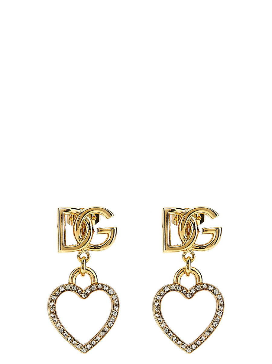 Dolce & Gabbana DG شعار قلادة بتعليقة على شكل قلب كريستال أقراط — ذهبي