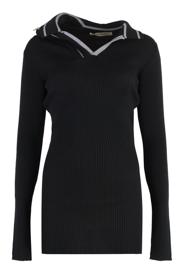 Merino Half-Zip Knitted Dress Black Wool