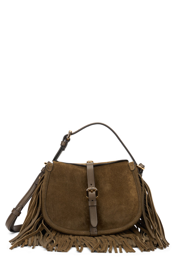 Shoulder Bag With Fringe Brown Calfskin Handbags