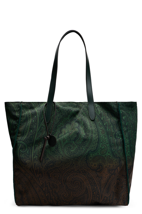 Tote Bag With Paisley Pattern Green Nylon