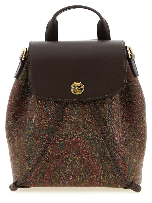 Etro Paisley jacquard canvas and leather backpack in brown