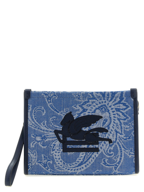 حقيبة كلتش مطرزة بتصميم بيزلي من Etro جاكار شعار — أزرق