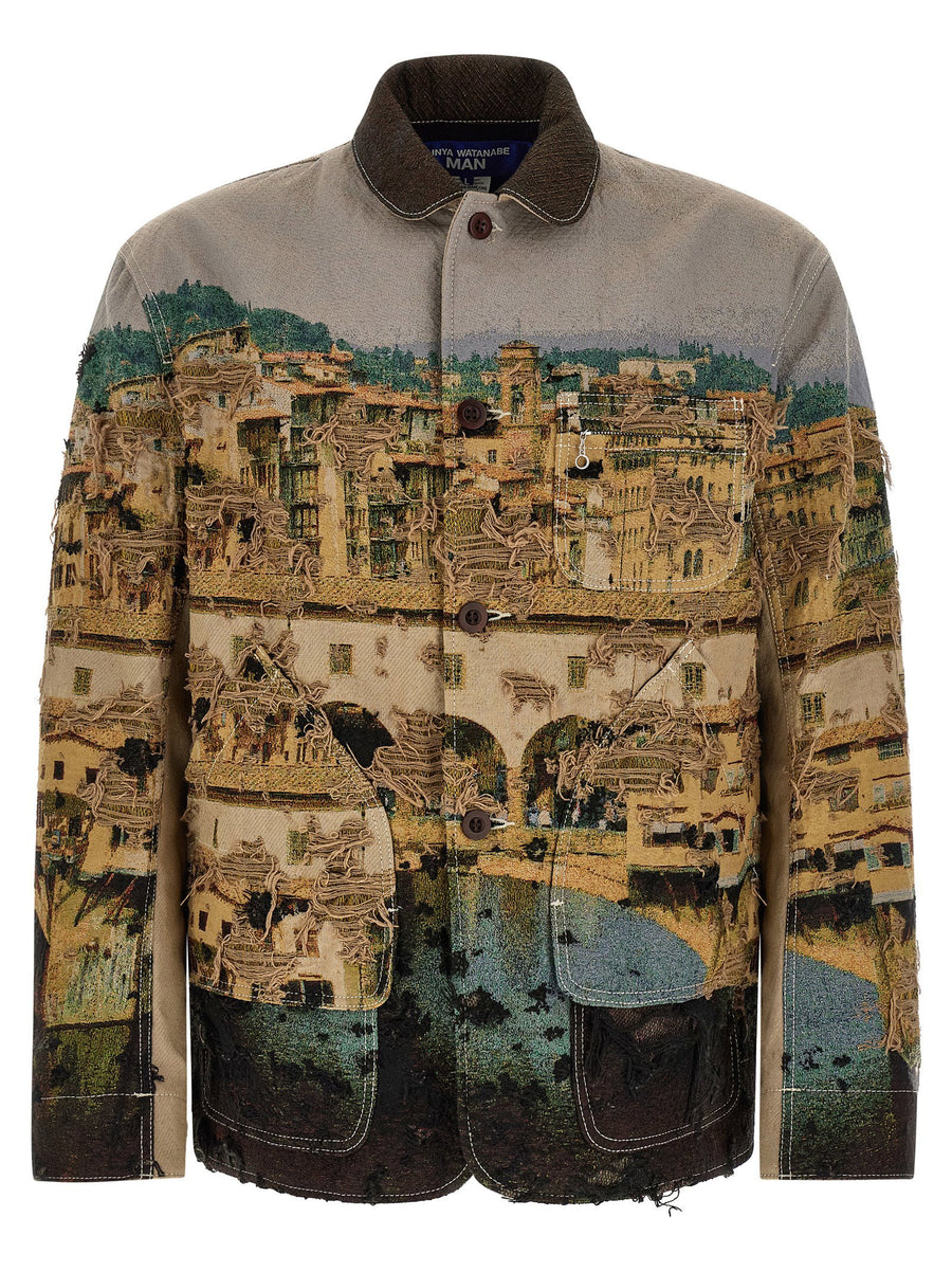 Junya Watanabe Architectural Jacquard Overshirt — Beige