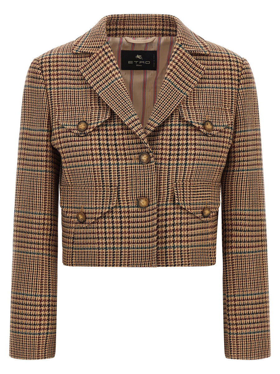Etro Prince of Wales Wool Blazer — Tan