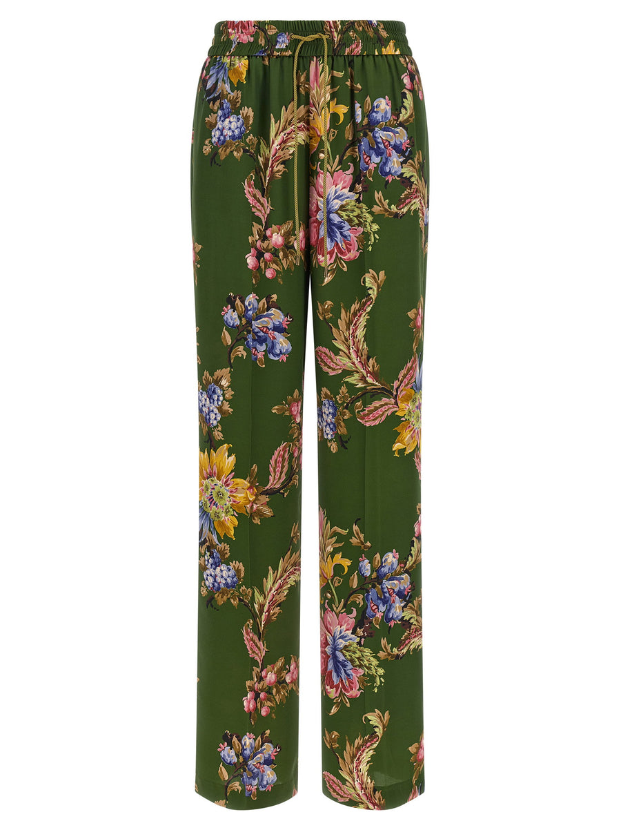 Etro Floral Print Trousers — Green