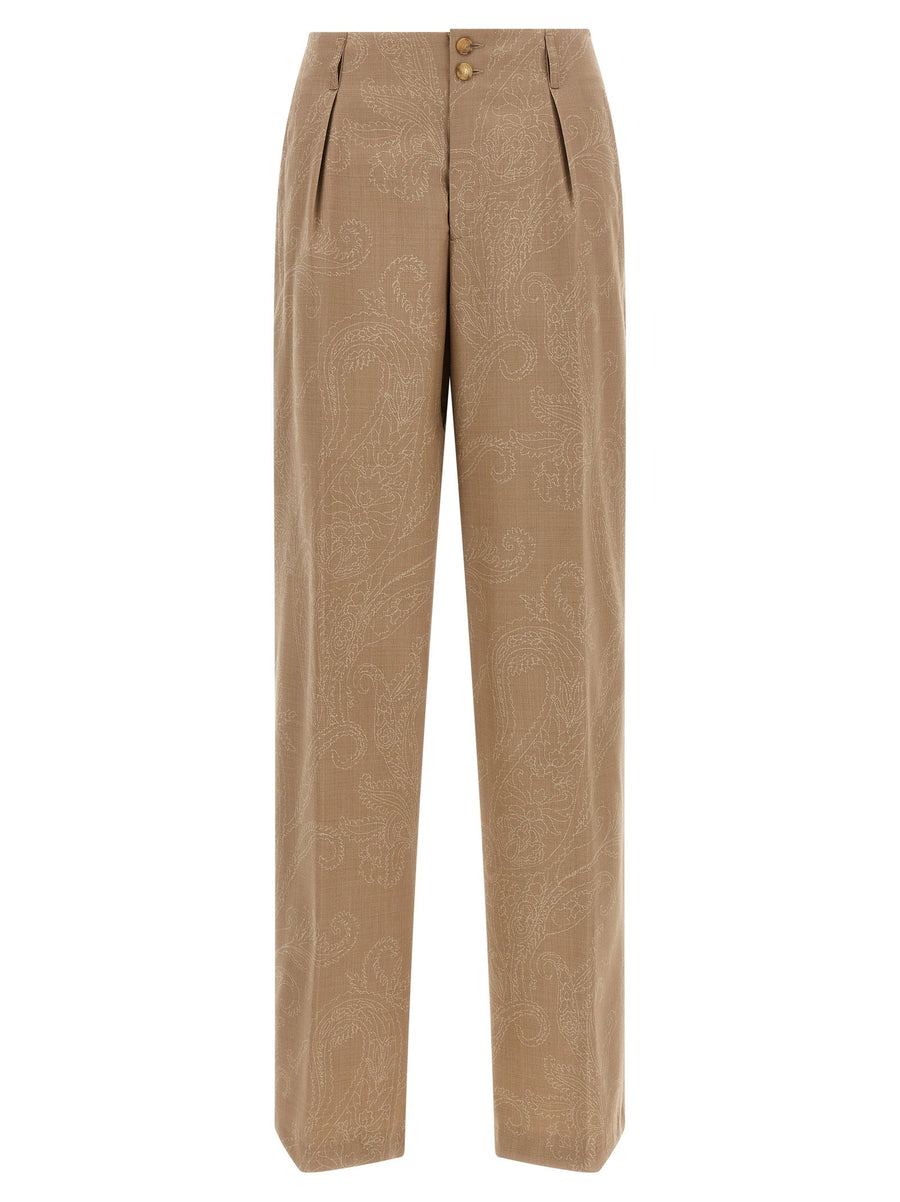 Etro Paisley Jacquard Trousers — Beige