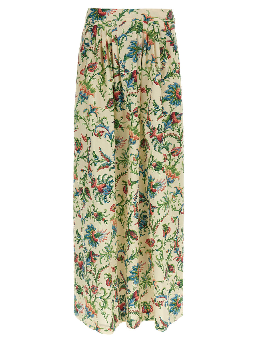Etro Floral-Print Cotton Poplin Skirt — Cream