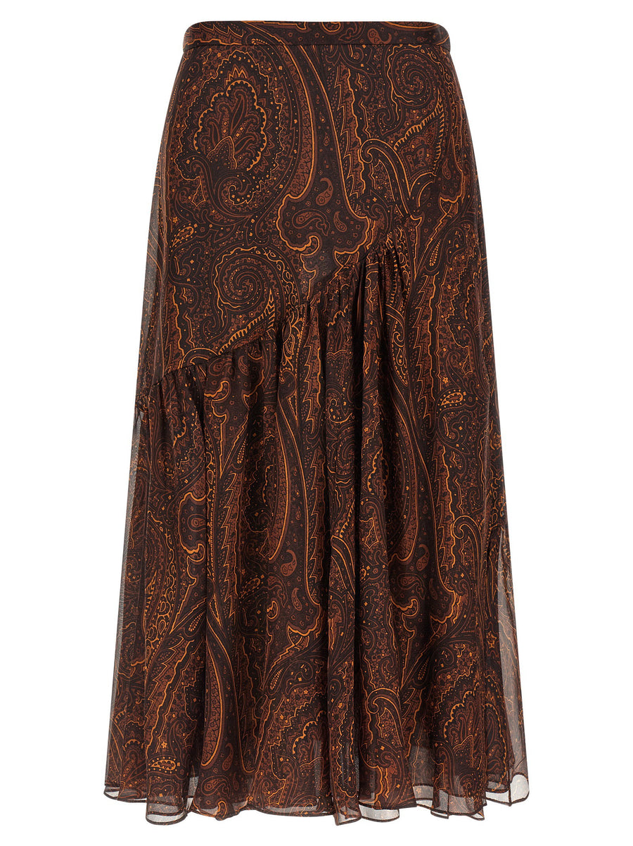 Etro Paisley Silk Skirt — Brown