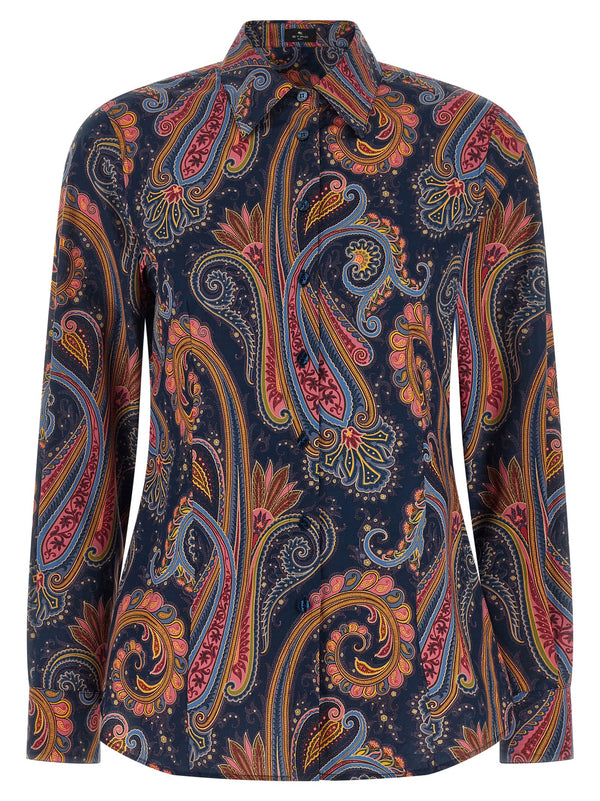 Etro وشاح بيزلي بوبلين قميص — كحلي