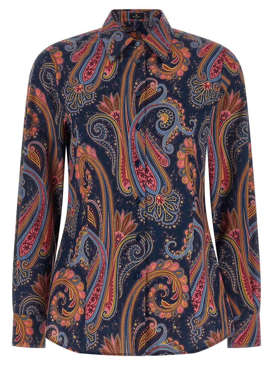 Etro Paisley-Print Cotton Poplin Shirt — Navy