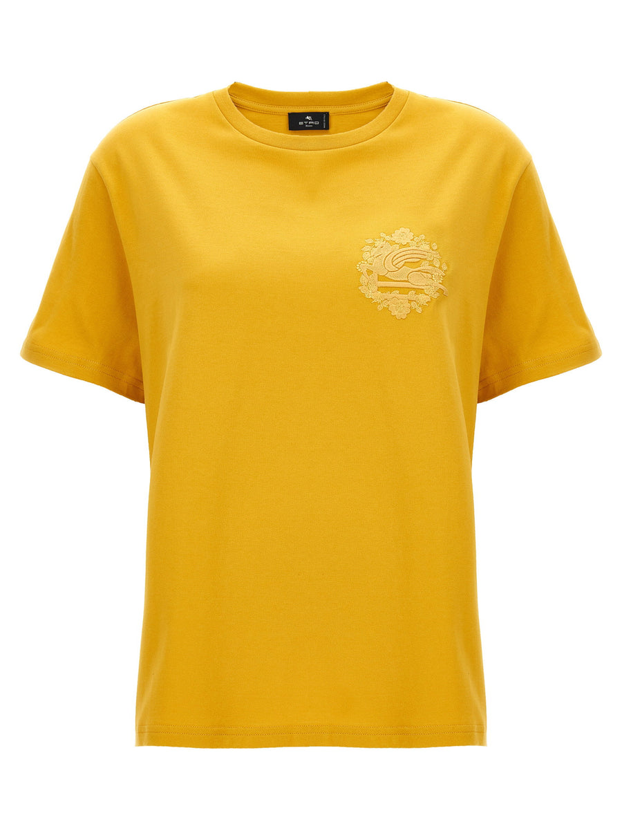 Etro Logo-Embroidered Cotton T-shirt — Yellow