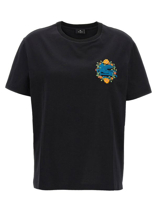 Etro Logo-Embroidered Cotton T-Shirt — Black