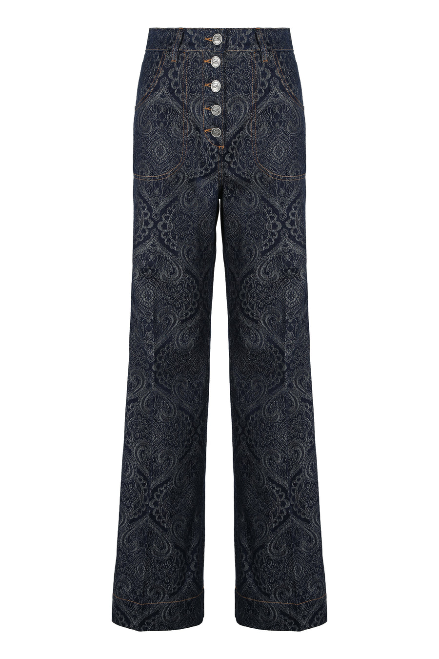Flared Jeans Denim Jacquard Blue Cotton