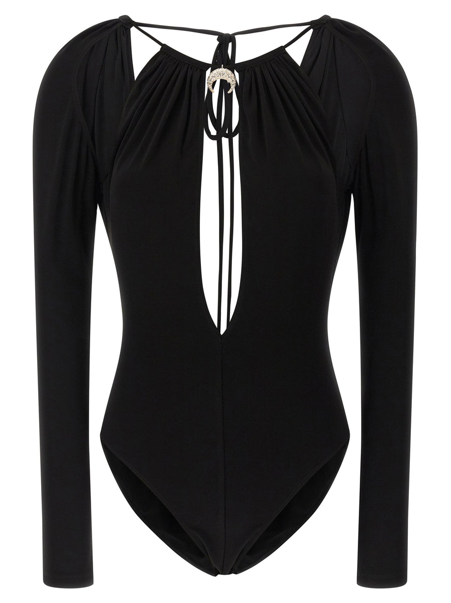 Marine Serre Cut-Out Stretch Viscose Bodysuit — Black
