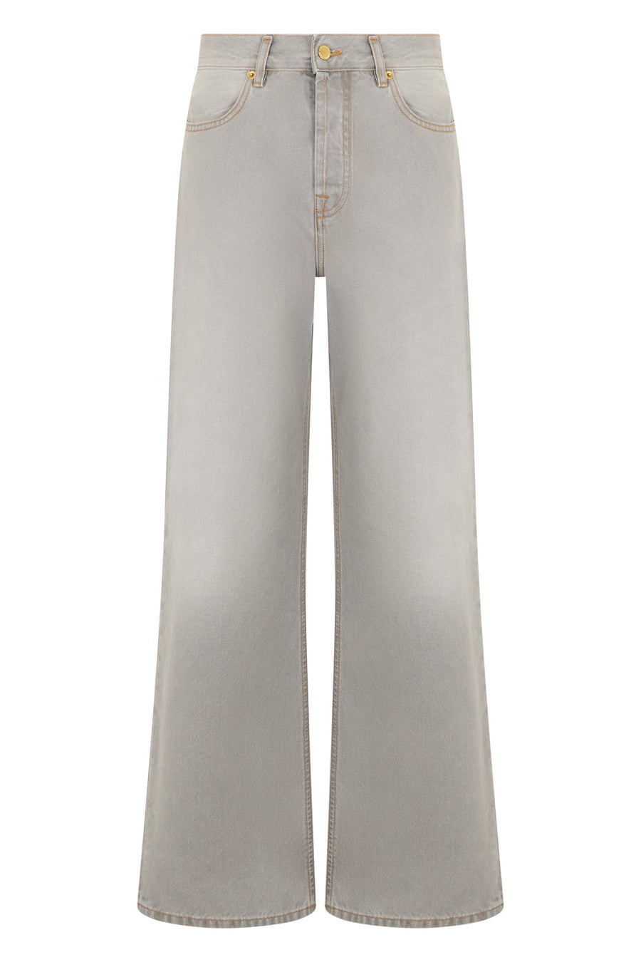 Wide-Leg Jeans Grey Cotton