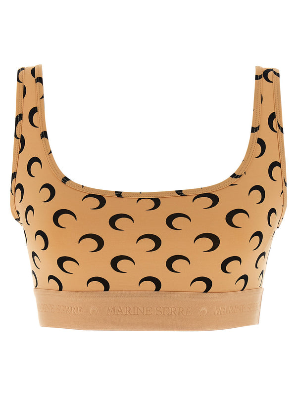 Marine Serre Moon-Printed Jersey Crop Top — Tan