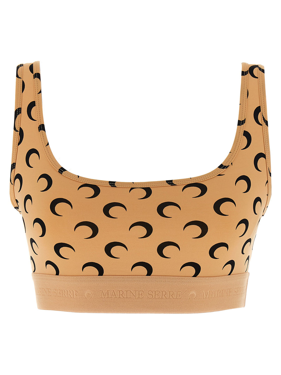 Marine Serre Moon-Printed Jersey Crop Top — Tan