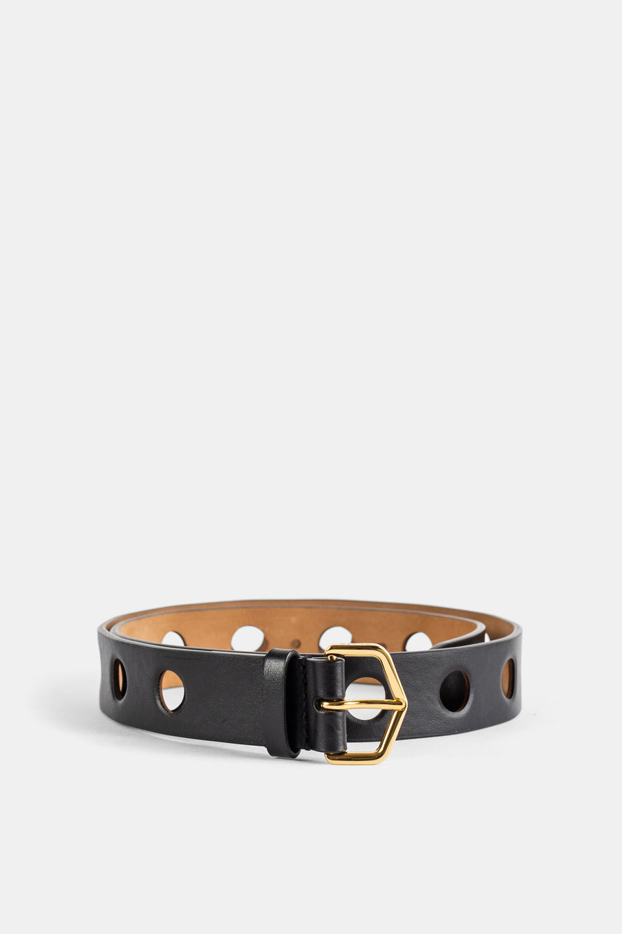 Maison AlaïA Black calf leather with caramel lining belt in black