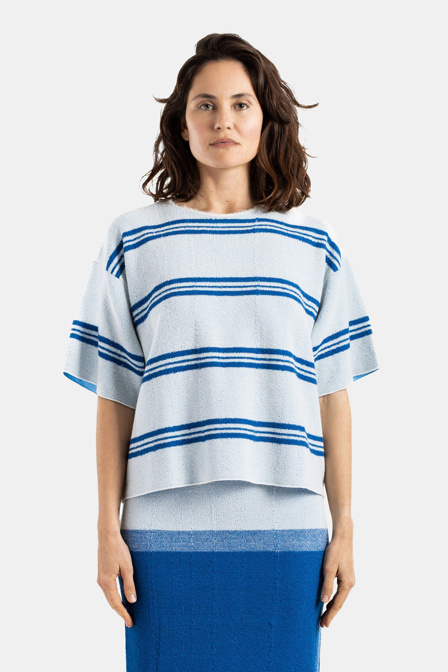 Bielo Terrycloth with striped cotton blend t-shirt in blue