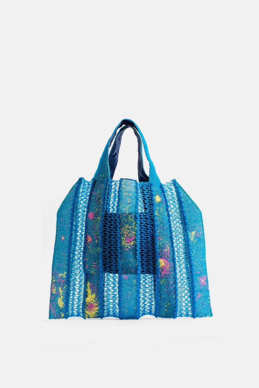 Bielo Teal jacquard fabric with openwork mesh bands tote bag in blue