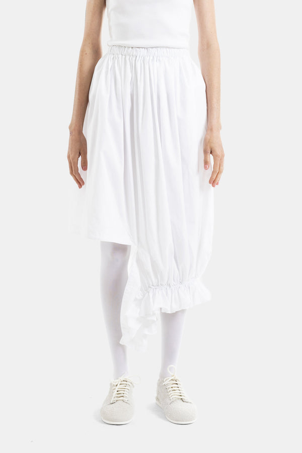 Asymmetric Draped Volume Skirt With Ruched Orb White Top