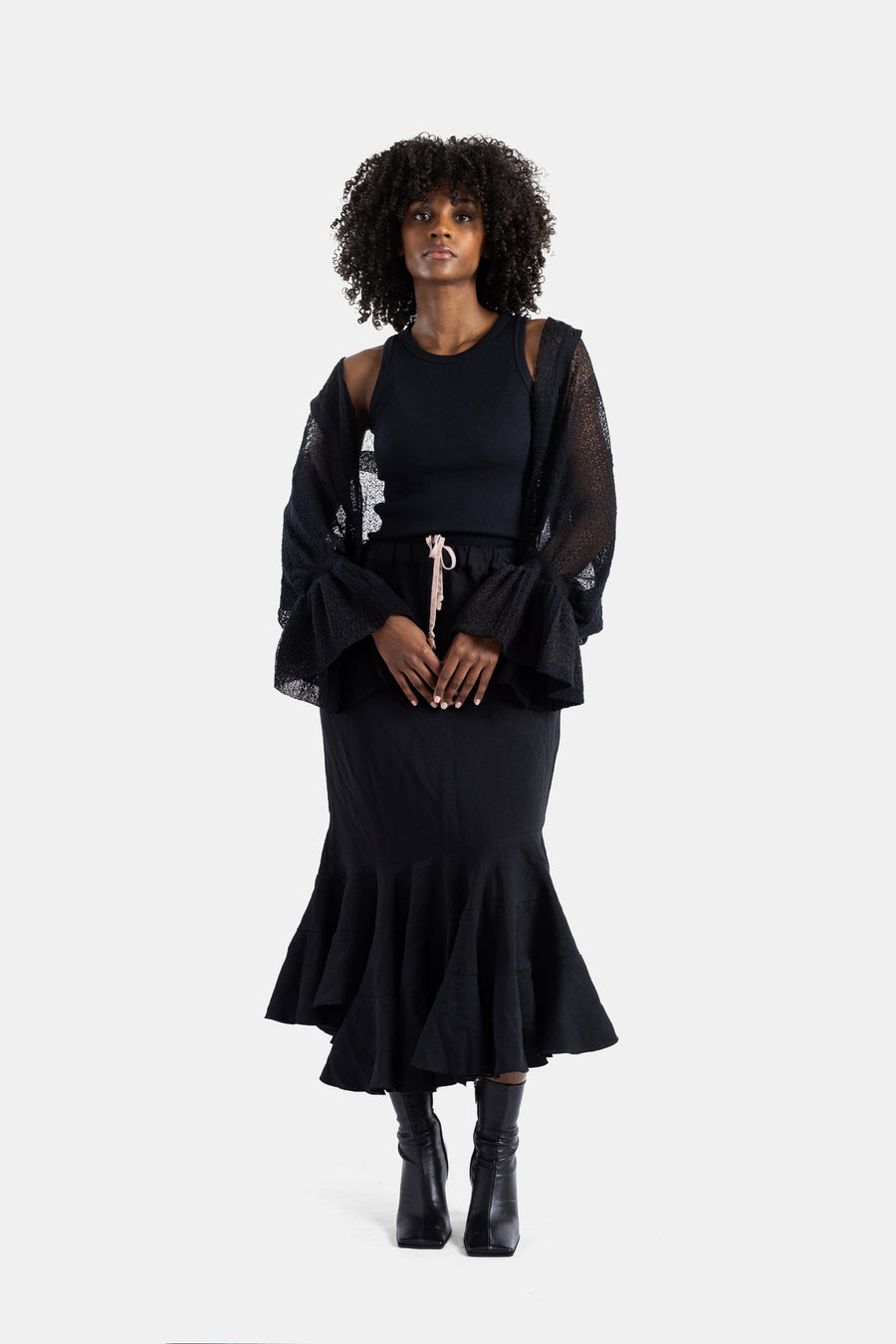 Junya Watanabe Openwork knit with jersey inserts cardigan in black