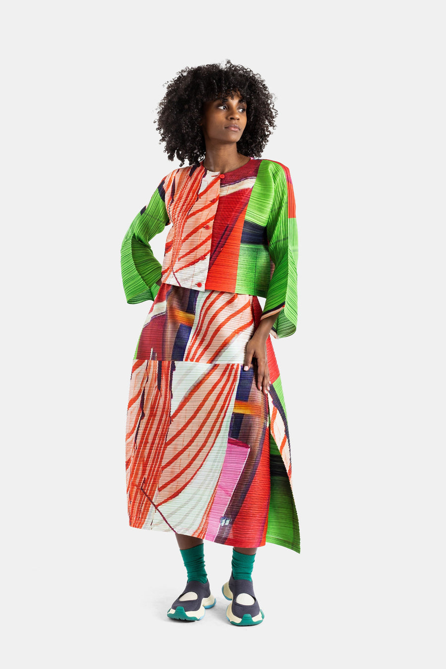 Pleats Please Issey Miyake Technical fabric with permanent pleating tunic in red